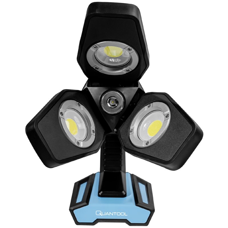 QUANTOOL Projecteur de travail LED rechargeable 3 ailes, 500-3500 lumens, noir/bleu